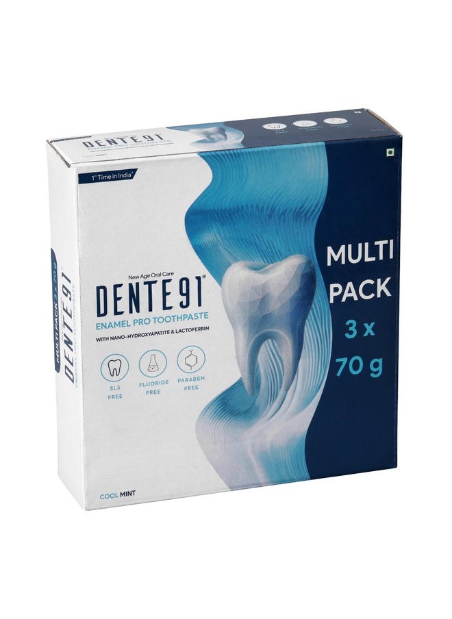 Dente91 Enamel Pro Toothpaste| Sensitivity Relief | Repairs Cavities | Fights Gum Disease | Reduces Bad Breath | Strengthens Enamel | SLS Free | Fluoride Free | Paraben Free | Pack of 3, 3 X 70g