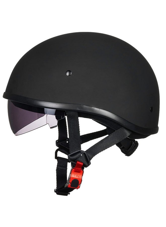 ILM Motorcycle Half Helmet with Sunshield Quick Release Strap Half Face Fit for Cruiser Scooter DOT Approved 883V (Matte Black, X-Large)