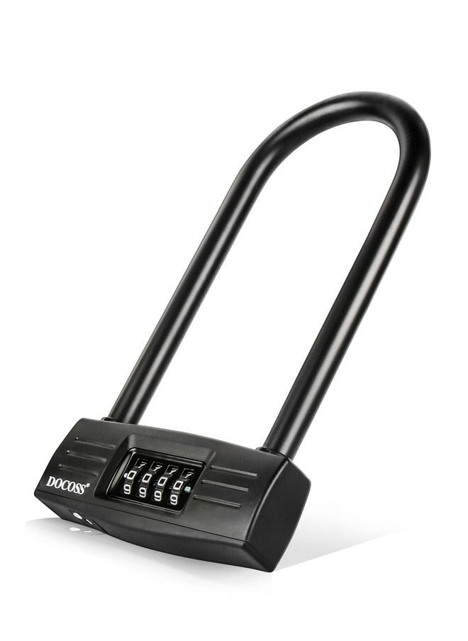 DOCOSS Metal U Shape Heavy Duty Long Shackle Password Number Lock For Gate,Cycle,Bike And Helmet (Black), Combination Lock