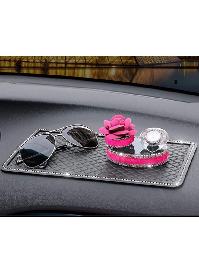 Anti-Slip Car Dash Grip Pad for Cell Phone, Keychains, Sun Glasses,Stand,New Handmade Crystal Rhinestone Mat for Navigation Cell Phone 11.5 x 6 inch (Black)