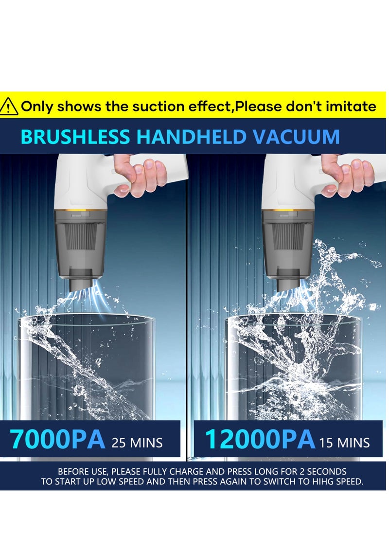 INGUNAR Car Vacuum Cleaner, Cordless Handheld Vacuum, Brushless DC Motor 12000PA Maximum Suction,Mini Portable Vacuum Cleaner Rechargeable for Home,Office,Kitchen,Office (White)