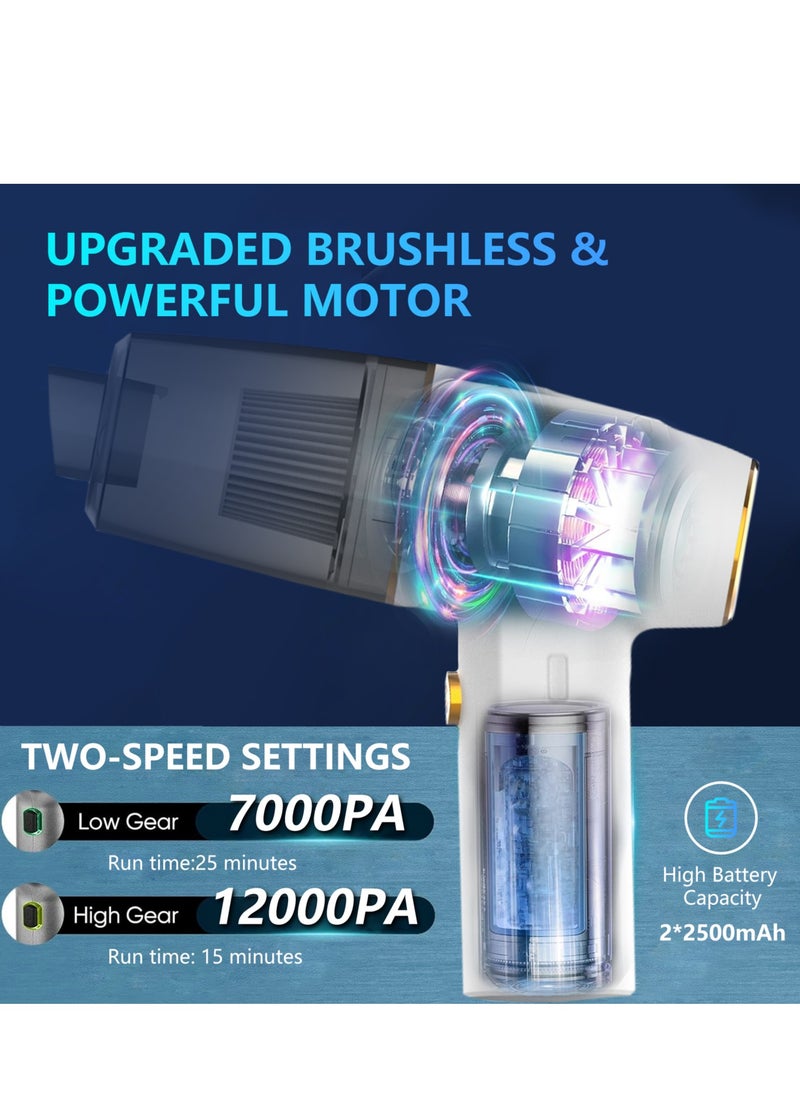 INGUNAR Car Vacuum Cleaner, Cordless Handheld Vacuum, Brushless DC Motor 12000PA Maximum Suction,Mini Portable Vacuum Cleaner Rechargeable for Home,Office,Kitchen,Office (White)