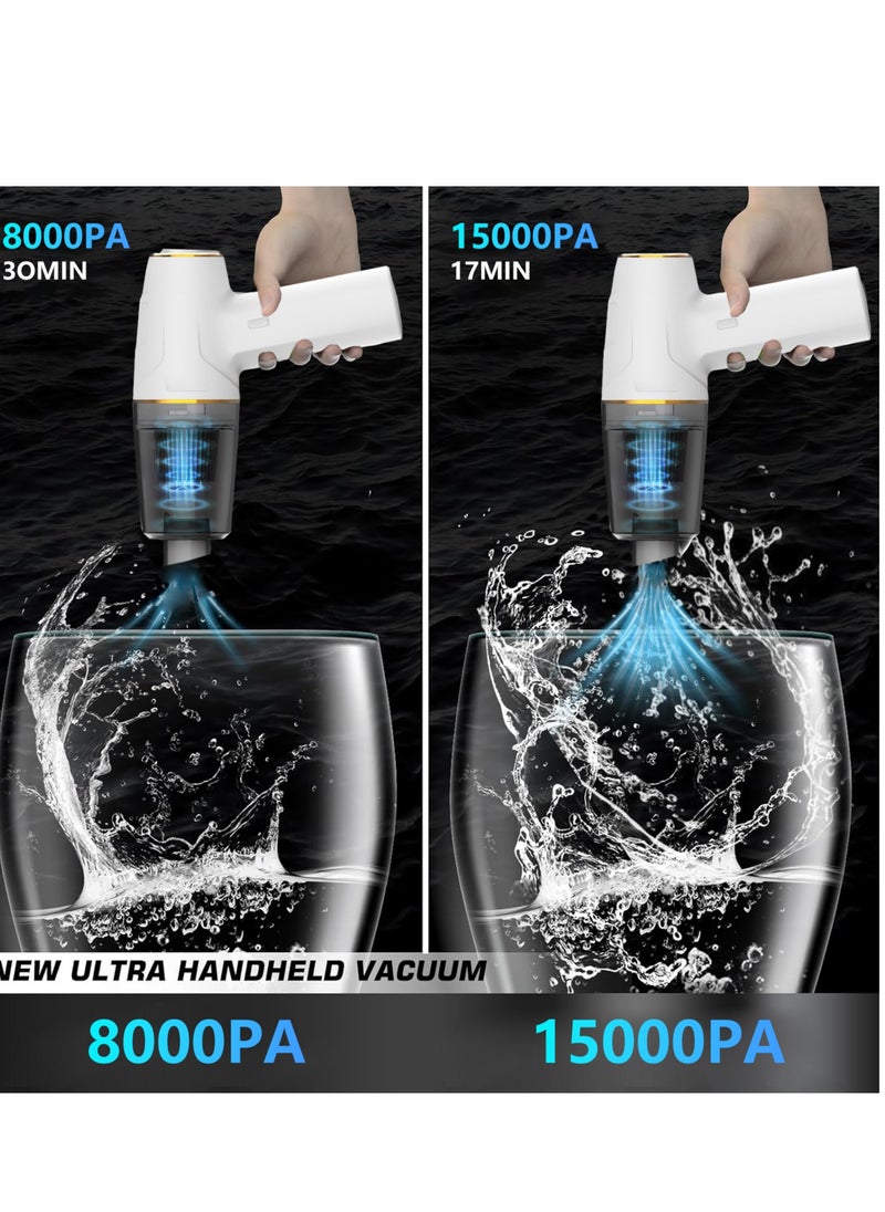 INGUNAR Car Vacuum Cleaner, Cordless Handheld Vacuum, Brushless DC Motor 12000PA Maximum Suction,Mini Portable Vacuum Cleaner Rechargeable for Home,Office,Kitchen,Office (White)