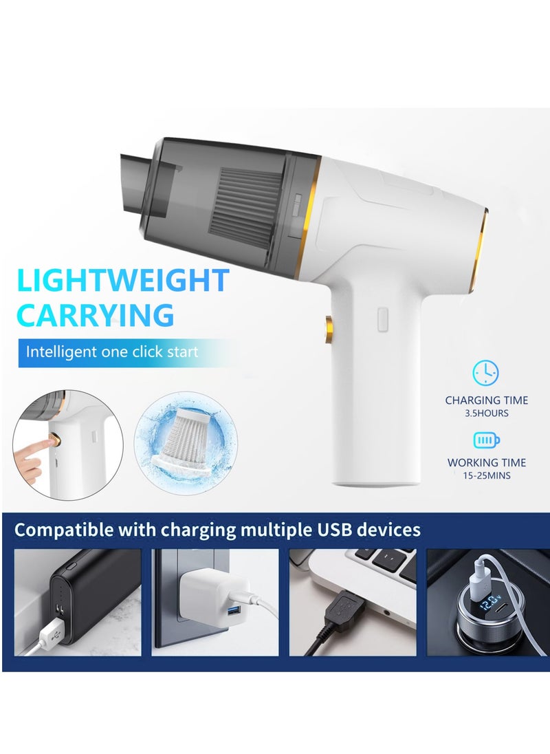 INGUNAR Car Vacuum Cleaner, Cordless Handheld Vacuum, Brushless DC Motor 12000PA Maximum Suction,Mini Portable Vacuum Cleaner Rechargeable for Home,Office,Kitchen,Office (White)