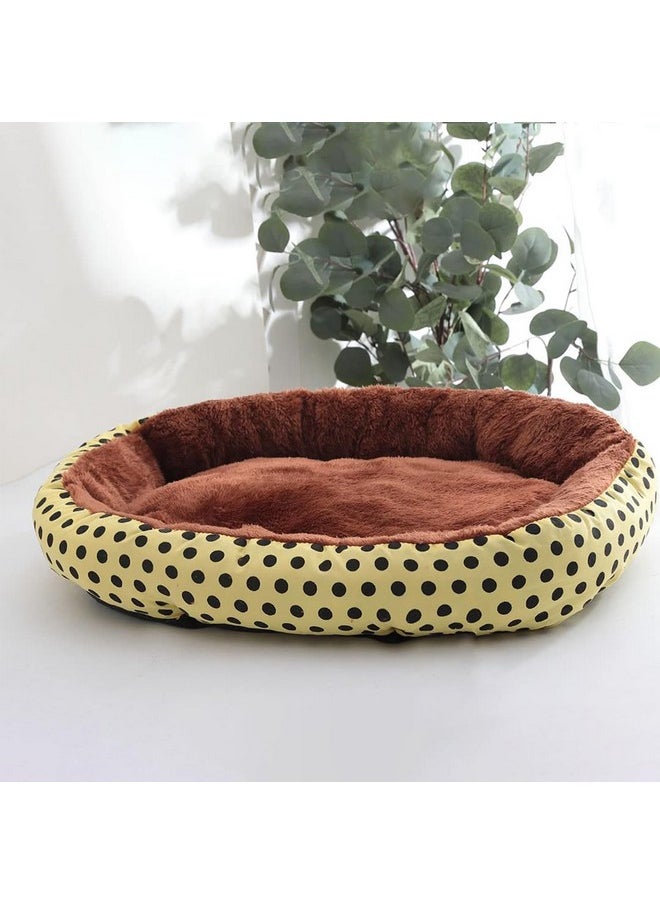 Dog & Cat Bed|Soft Plush Top Pet Bed|Oxford Cloth With High-Quality Polyester Filling|Medium Washable Dog Bed|Circular Cat Bed With Rise-Edge Pillow|Qy039Yc-L|Yellow & Coffee