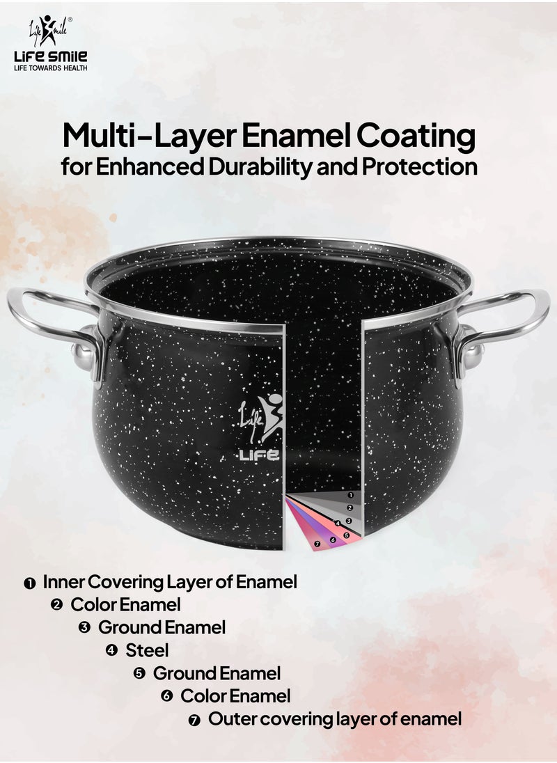 10-Pcs Marble Pattern Enameled Cookware Set - Pots Kitchen Cooking Set with Glas Lids, 100% PFOA Free and Safe Multi-Functional Soup Pot for Induction and Gas Stove