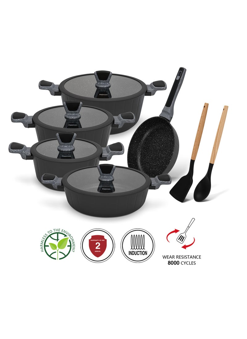 Cookware Set Stella Series Aluminum with Non-Stick Coating, Frying Pan 24cm, Shallow Pot 28cm, Stockpots 20cm, 24cm,28,cm with Cooking Spoon And Turner