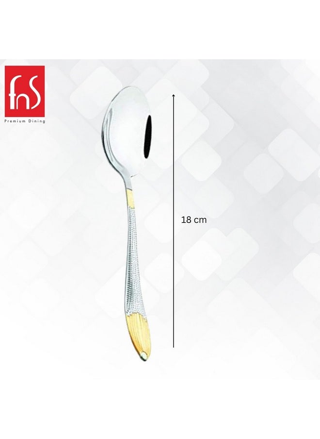 Montavo by FnS Passion Real Gold Plated Stainless Steel Dinner/Dessert Spoon (Set of 6) | Ideal for Home, Restaurant and Kitchen |Elegant Design