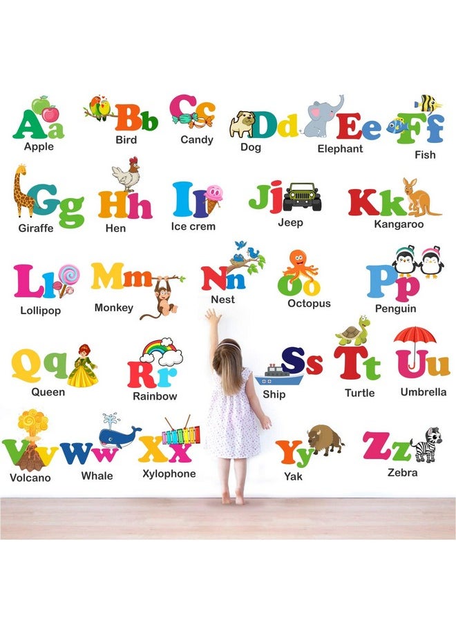 StickMe PVC Vinyl Baby Kids Learning Education Nursery, Pre School and Kindergarten Alphabets Wall Sticker (Multicolour, 110 x 100 cm)