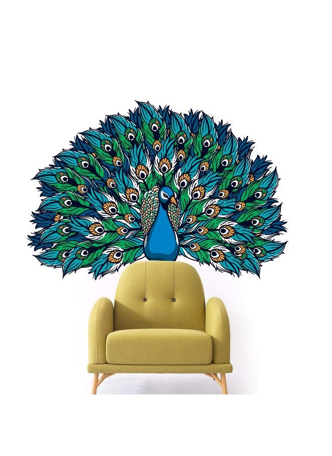 StickMe 'Beautiful - Peacock - King Of Birds - Nature - Creative - Colorful Wall Reusable Self-Adhesive Sticker ' -Sm607 (Multi Colour, Vinyl - 85Cm X 65 Cm)