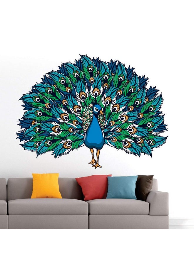 StickMe 'Beautiful - Peacock - King Of Birds - Nature - Creative - Colorful Wall Reusable Self-Adhesive Sticker ' -Sm607 (Multi Colour, Vinyl - 85Cm X 65 Cm)