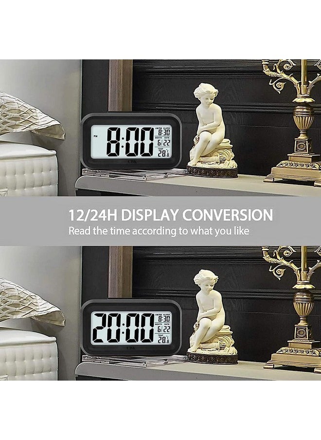 CBK Plastic Digital Alarm Clock Table Clock For Students, Home, Office, Corporate With Automatic Sensor, Date & Temperature, 5.91 Inch, 15 cm,Black