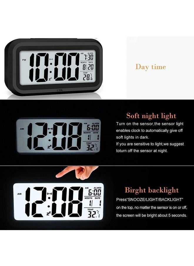 CBK Plastic Digital Alarm Clock Table Clock For Students, Home, Office, Corporate With Automatic Sensor, Date & Temperature, 5.91 Inch, 15 cm,Black