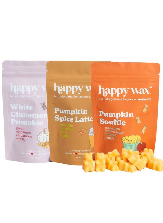 Happy Wax Classic Pumpkin Collection Scented Natural Soy Wax Melts - 6 Total Oz. of Scented Wax Melts, Collection Includes 2oz Pumpkin Spice Latte, 2oz Pumpkin Souffle, and 2oz White Cinnamon Pumpkin