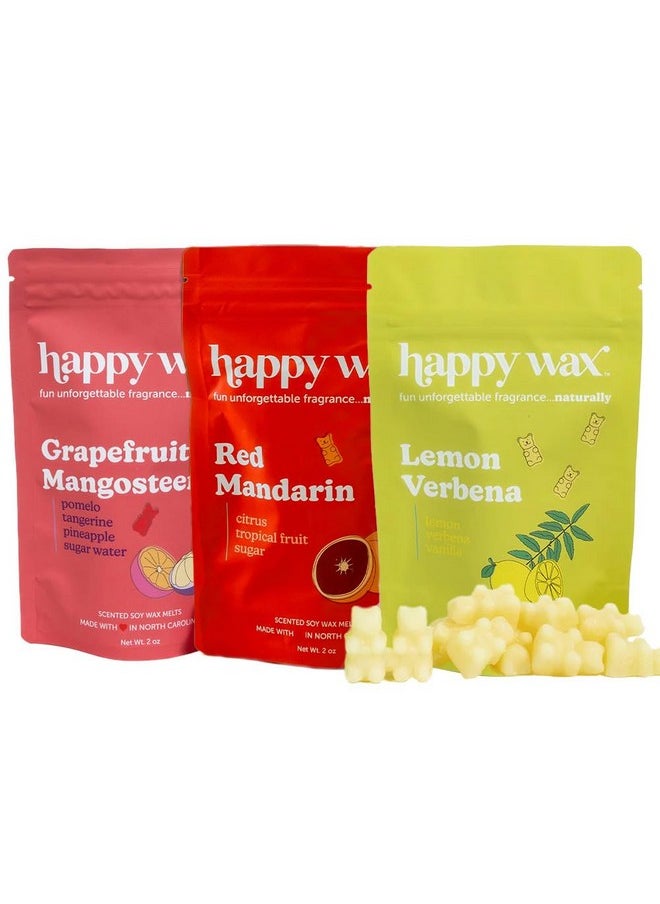 Happy Wax Citrus Mix Collection Scented Natural Soy Wax Melts - 6 Total Oz. of Scented Wax Melts, Collection Includes 2oz Red Mandarin, 2oz Grapefruit Mangosteen, and 2oz Lemon Verbena