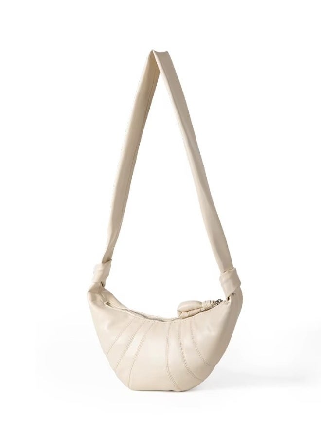 Stylish PU Leather Tote Bag – Soft Moon Design Handbag with Zipper for Women