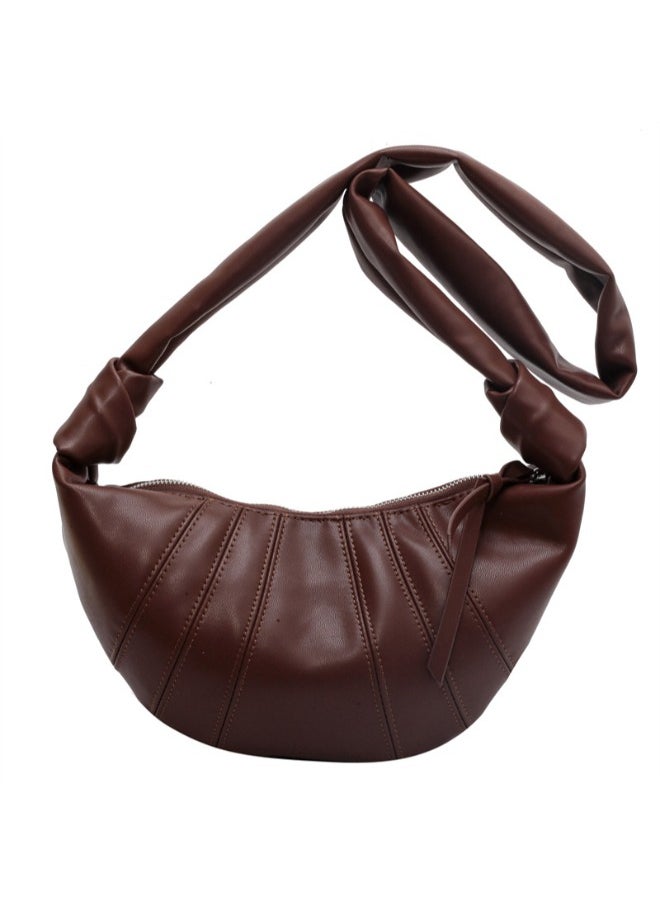 Stylish Leather Bag – Soft Moon Design Handbag with Zipper for Women