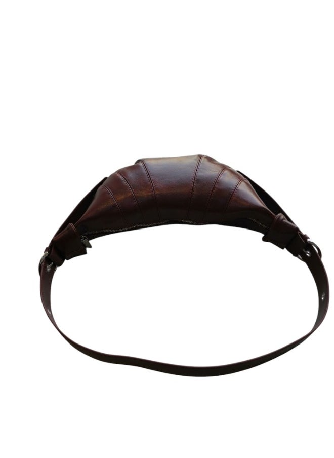 Stylish Leather Bag – Soft Moon Design Handbag with Zipper for Women