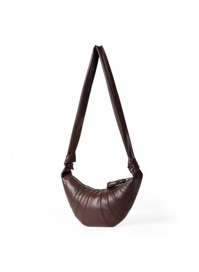 Stylish Leather Bag – Soft Moon Design Handbag with Zipper for Women