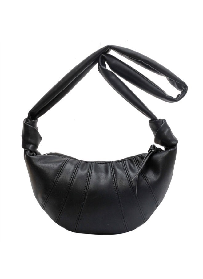 Stylish PU Leather Tote Bag – Soft Moon Design Handbag with Zipper for Women