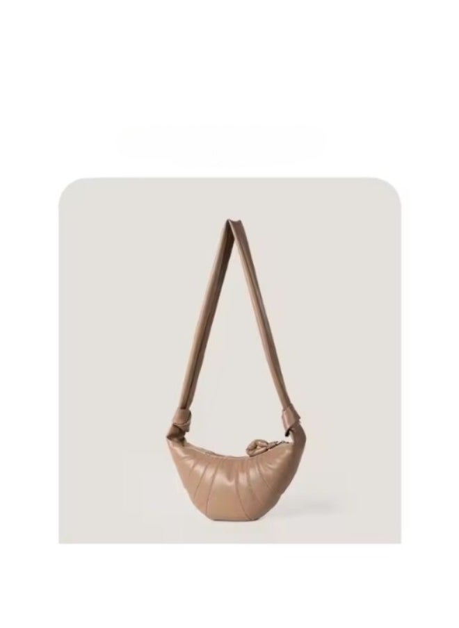 Stylish PU Leather Tote Bag – Soft Moon Design Handbag with Zipper for Women