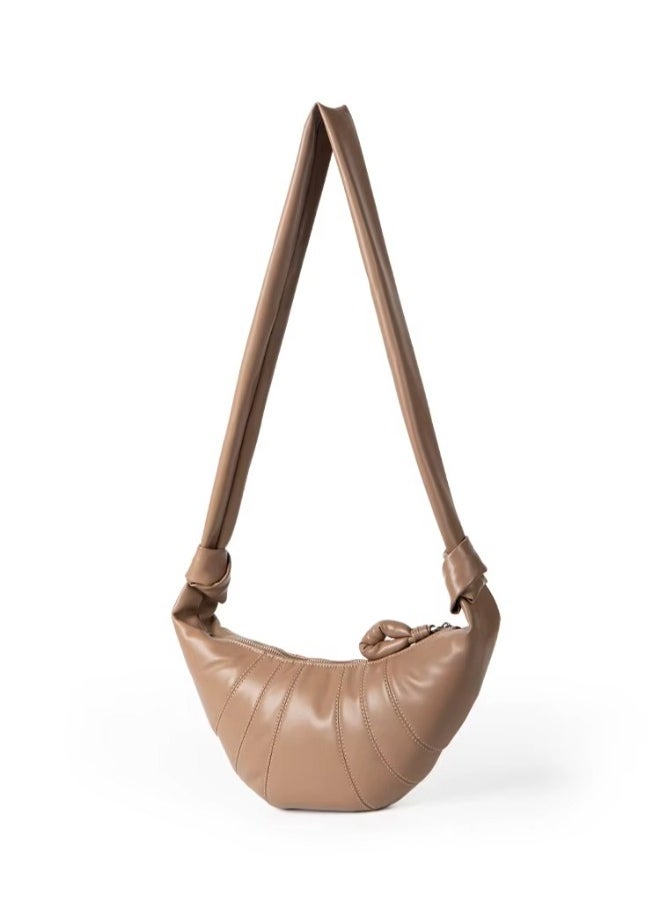 Stylish PU Leather Tote Bag – Soft Moon Design Handbag with Zipper for Women