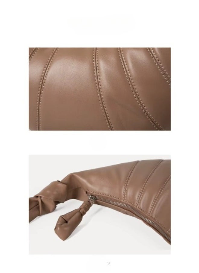 Stylish PU Leather Tote Bag – Soft Moon Design Handbag with Zipper for Women