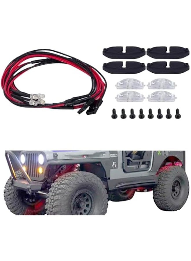 SCX10 LED RC Wheel Well Lights Kit Rock Lights with Nylon Bracket for 1/10 RC Crwarler SCX10 Uprades (White)