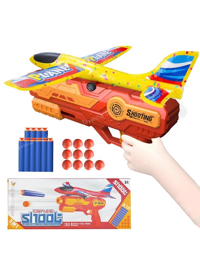 Toyshine 3 In 1 Plane Launcher Toys | Plane, Foam Darts And Foam Ball Shooter | Toy For Kids One-Click Ejection Shooting | Birthday Toy Gift For Boys And Girls, Multicolor