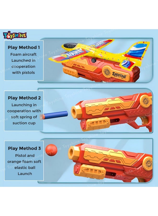 Toyshine 3 In 1 Plane Launcher Toys | Plane, Foam Darts And Foam Ball Shooter | Toy For Kids One-Click Ejection Shooting | Birthday Toy Gift For Boys And Girls, Multicolor