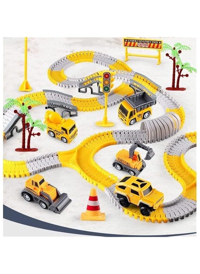 305 Pcs Construction Race Tracks for Kids Toys， 2 Electric Toy Cars,4Construction Cars, DIY Collage Flexible Track Toys Set, Kids Gifts for 3 4 5 6 7 8 Year Old Boys and Girls Toys