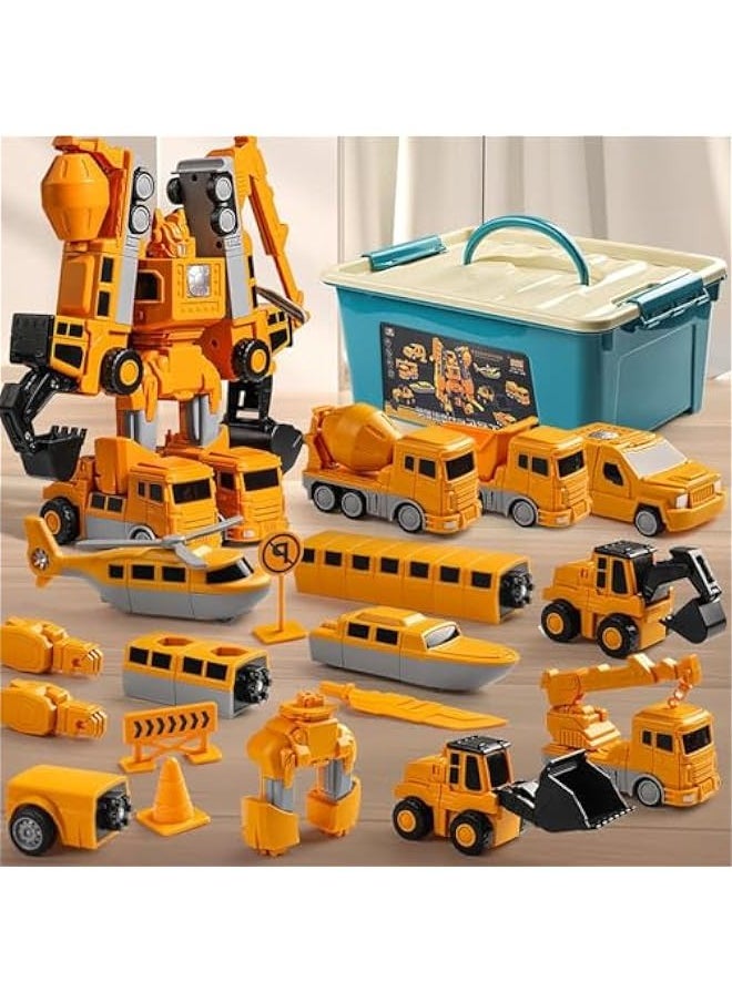 Magnetic Transform Engineering Car Assembled Toys, Magnetic Transforming Cars, Toy Construction Vehicles with Storage Box, 7 in 1 Magnetic Transform Engineering Car for Kids Age 4-6 (35 Pcs)