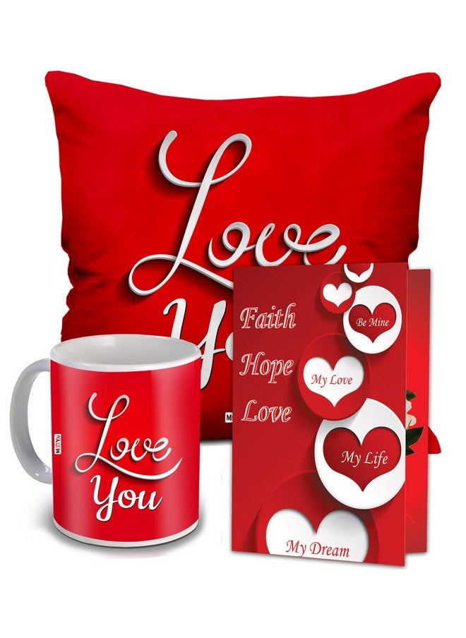 ME & YOU Valentine Gift for Girlfriend, Wife, Husband, Boyfriend |Romantic Gift Set ( Love Quoted Pillow, Love Quoted Mug , Greeting Love )