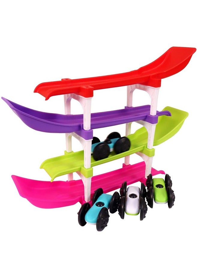 Toyshine Racer Ramp Toy with 4 Cars, 4 Ramps and Race Track for 1, 2, 3 Toddlers, Boys & Girls - Educational Vehicle Toys