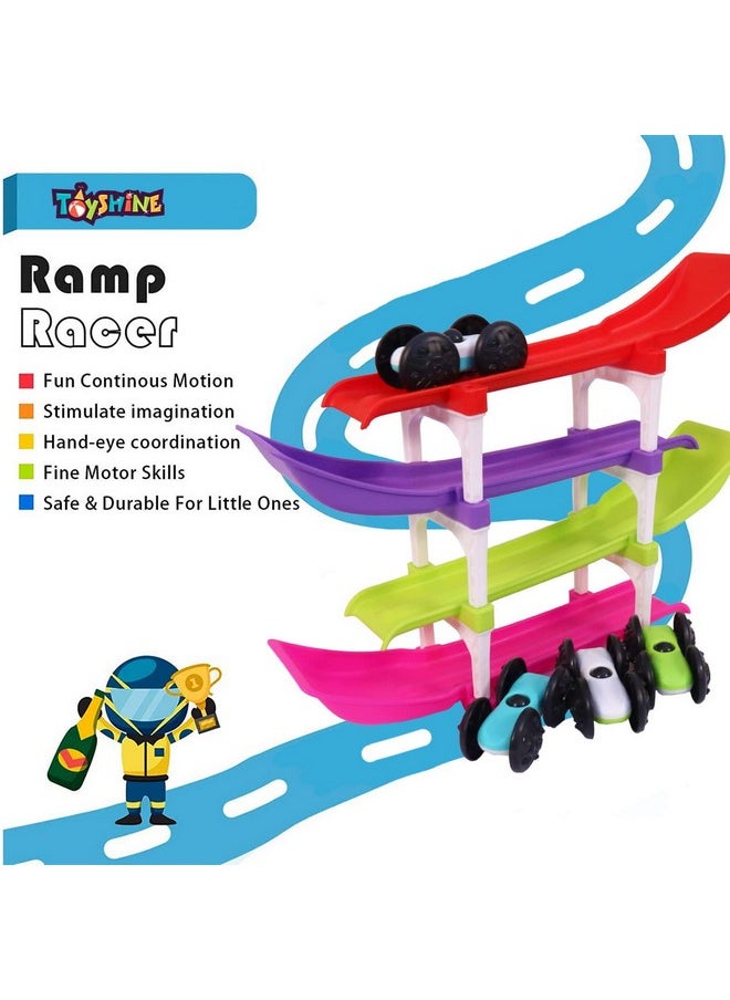 Toyshine Racer Ramp Toy with 4 Cars, 4 Ramps and Race Track for 1, 2, 3 Toddlers, Boys & Girls - Educational Vehicle Toys