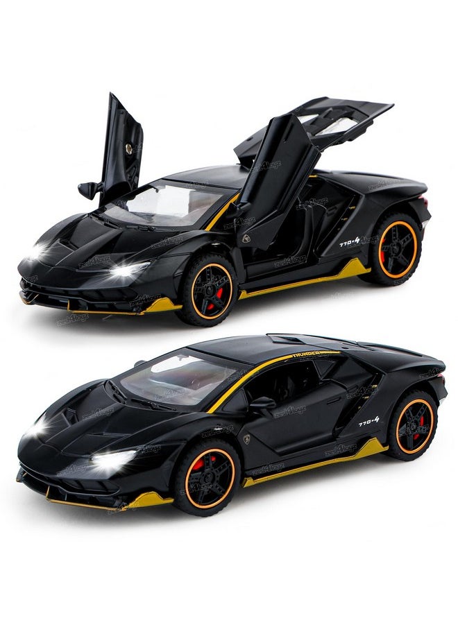 Zest 4 Toyz Pull Back Cars for Kids with Lights and Sound Effects Die Cast Sports Racing Car Toy with Openable Doors and Durable Metal Body Car for Boys and Girls - Black