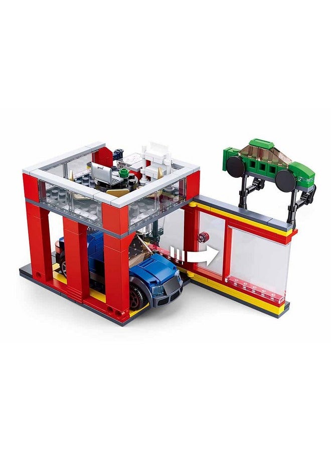 Sluban Town Automobile Sales Service Shop Building Bricks with 3 Mini Toys&1 Blue Toy Car, 302 Pcs