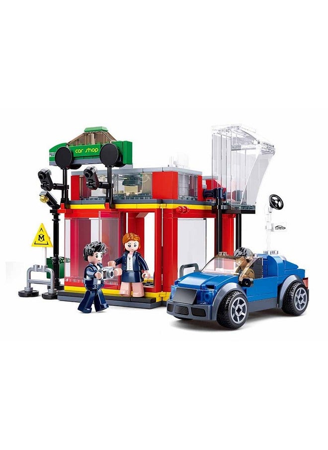 Sluban Town Automobile Sales Service Shop Building Bricks with 3 Mini Toys&1 Blue Toy Car, 302 Pcs