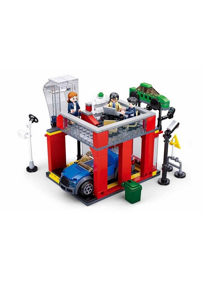 Sluban Town Automobile Sales Service Shop Building Bricks with 3 Mini Toys&1 Blue Toy Car, 302 Pcs