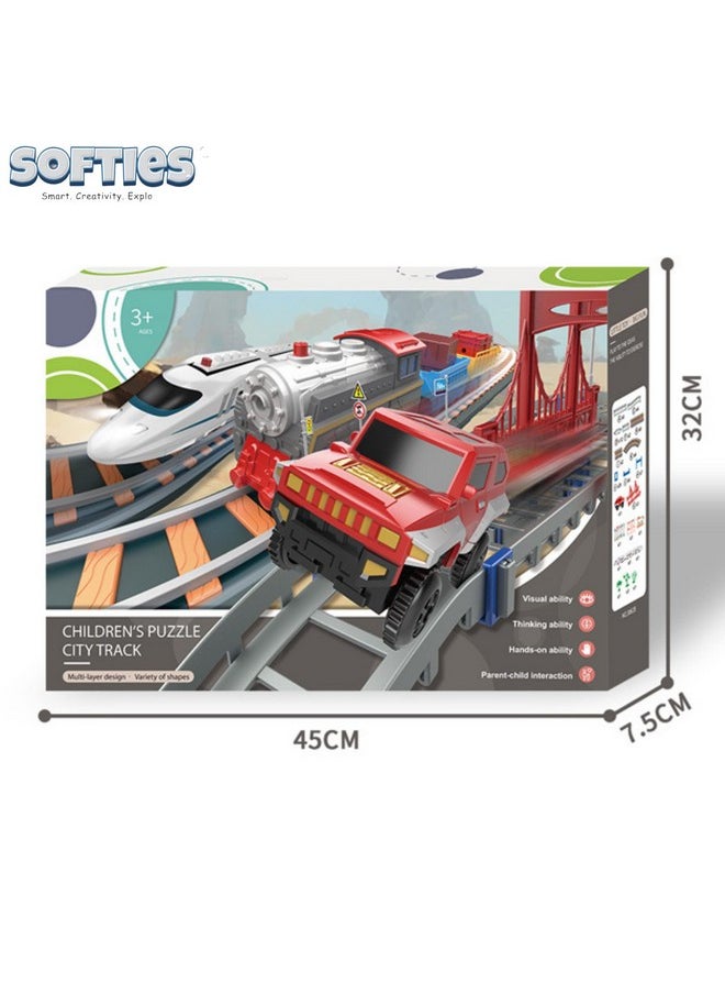 SOFTIES Toy Train with Track Set - Train Toys for Kids 5 Years & Up - Includes Car Racing Track for Kids, Dinosaur Toys for Kids 7 Years & Older - Ideal Train Set for Boys 7-14 Years