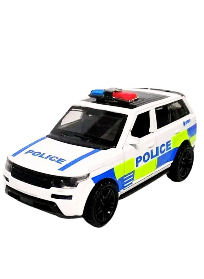 PLUSPOINT Diecast Alloy Pull Back Car Model 1:32 Scale Alloy,with Door Open,Mini Vehicles Toys for Kids Gift (White Police)