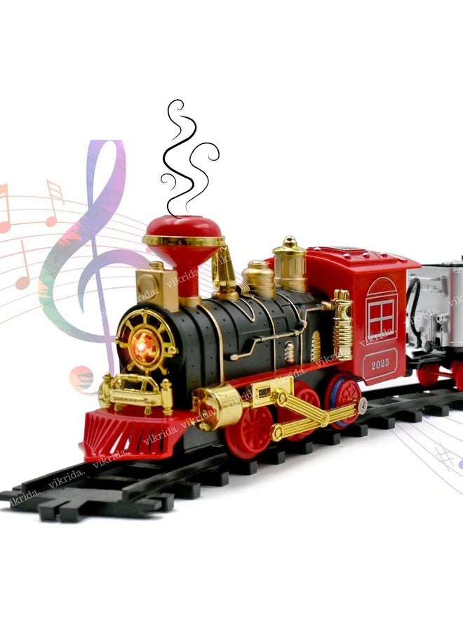 VikriDA Choo Choo Classical Train Track Set Toy Emits Real Smoke with Light and Sound Track Set for Kids Train Set with Track