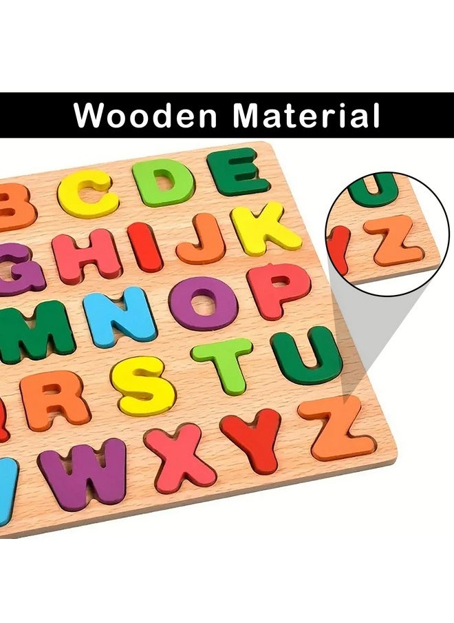 WISHKEY Wooden 3D Capital Alphabets, Numbers, and Shapes Board Puzzle Toy, Educational Toy Puzzles for Early Learning, Colorful Toy, Montessori Toy for Pre-Schooler Kids, Multicolor (Pack of 3)