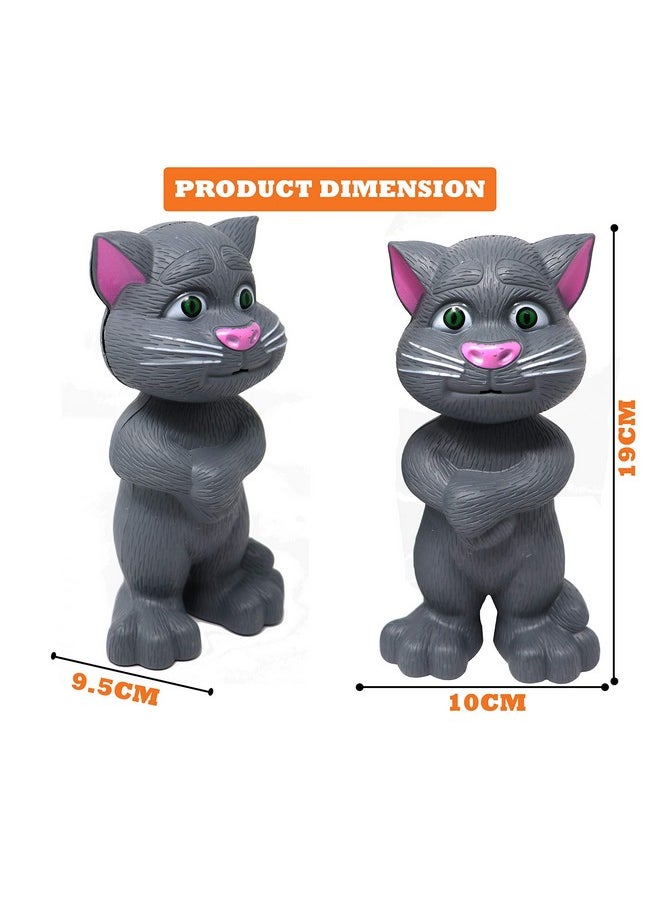 mQFIT Interactive Talking Cat with Stories and Touch Functions, Musical Cat Doll Toy - Grey, Height 19 cm