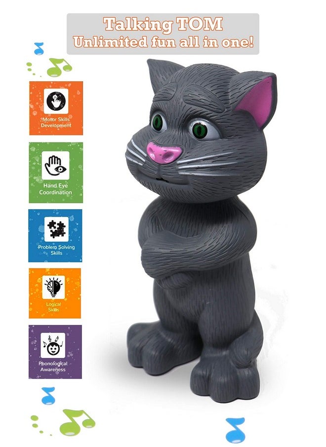 mQFIT Interactive Talking Cat with Stories and Touch Functions, Musical Cat Doll Toy - Grey, Height 19 cm