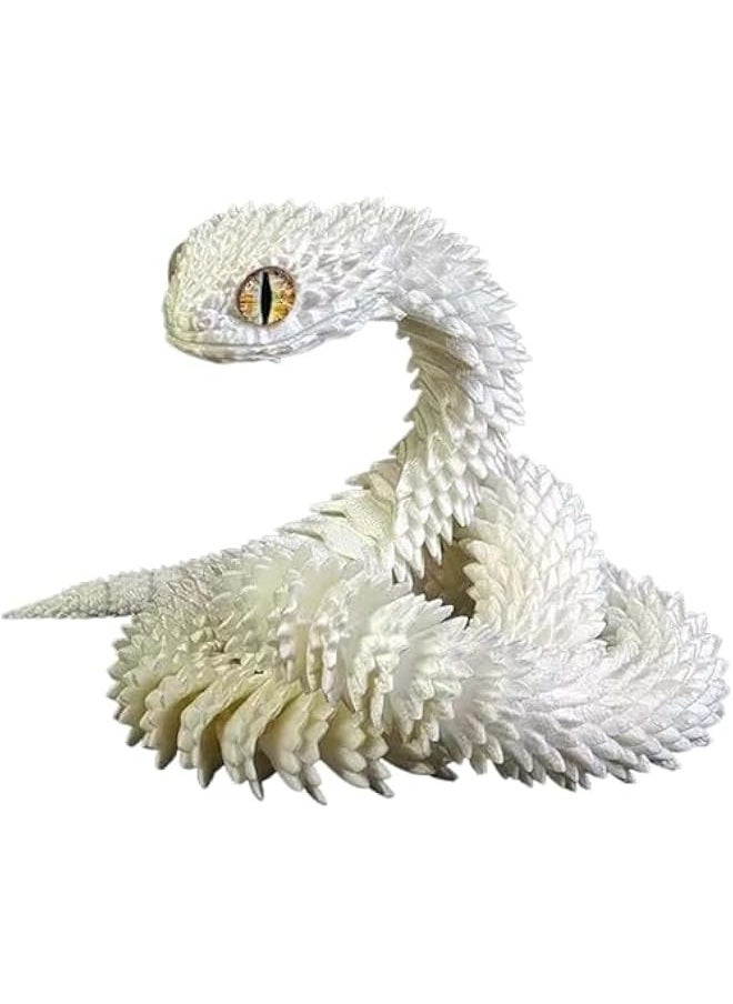 3D Printed Snake Toys 3D Printed Animals Exquisite Cute Pet Toy 3D Printed Animals Set Adults Fidget Toys Printed Cobra Fidget Toys 3D Printed Articulated Cobra Flexiable Crystal Snake (White)