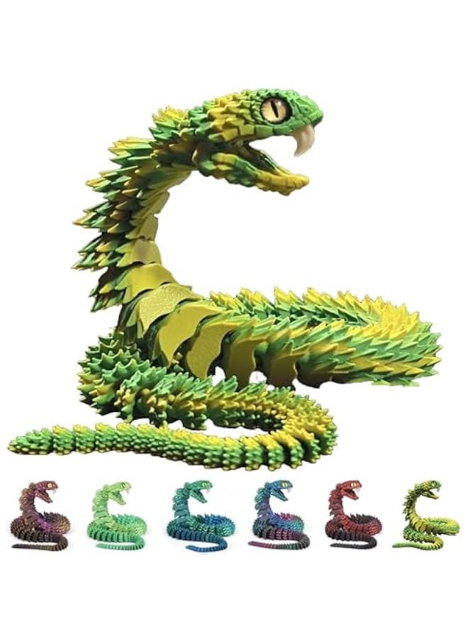 3-D Printed Snake, 23.6in 3D Printed Fidget Animals, Articulated with Openable Mouth Retractable Teeth 3D Printed Snakes Like Movable Snake Realistic Slithering, Home Office Executive Desk Decor