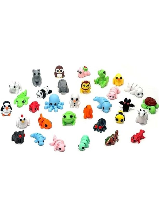 32pcs Mini Animal Figurines Set,3D Printed Little Animals Articulated Flexible Fidget Toy,Mini Animal Figurines Toy,Cute Animal Toys for Home, Office, Decor