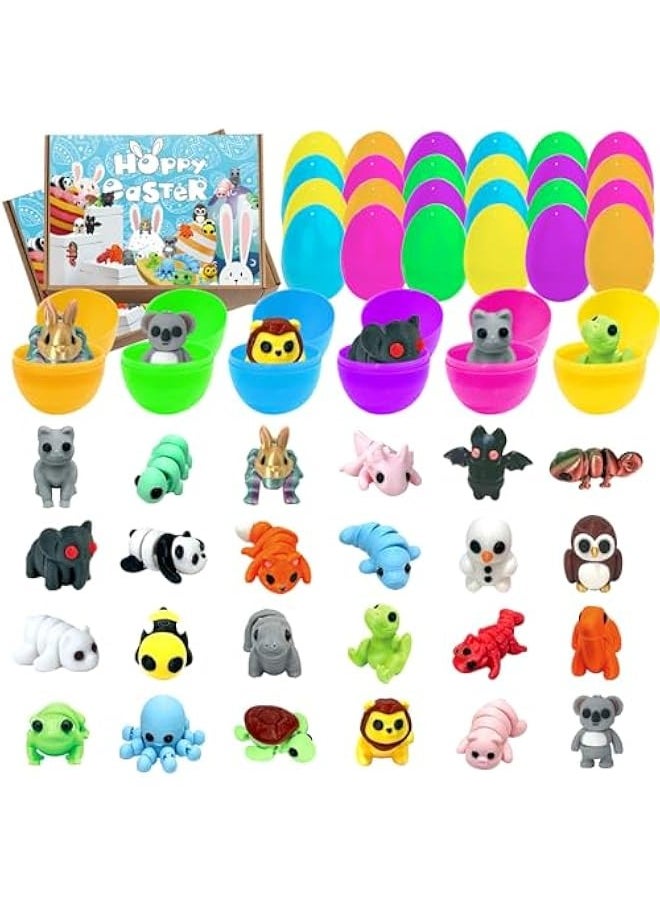 24 Pcs Prefilled  Eggs Filled,Articulated Flexible Cute Animal Toys for ,,48  Party Favors Prizes Total(24 Animals)