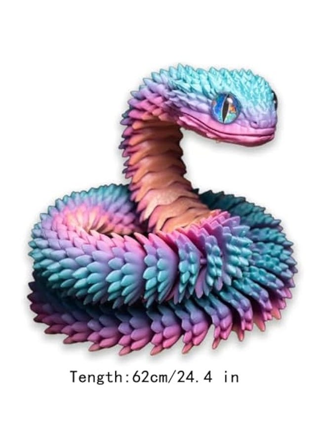 3D Printed Snake Toys 3D Printed Animals Snake Pet Movable Joint Fidget Toys， 3D Printed Animals Toy Adults Fidget Toys，3D Printed Fidget Toys for Home Office Decor (24.4‘ Candy)